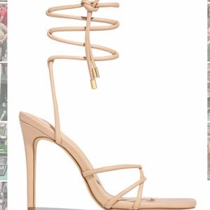 Miss Lola strappy lace up nude heel.